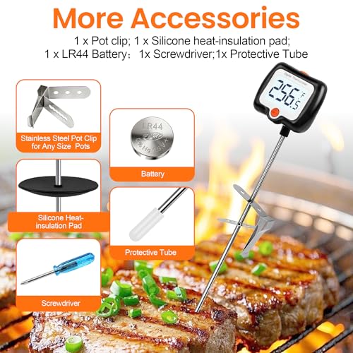 10 Inch Long Digital Candy Thermometer with Pot Clip,Deep Fry Thermometer,Rotating Display, Best Instant Read Food Meat Thermometer for Candy Making or Deep Frying - color: Black Digital Thermometer