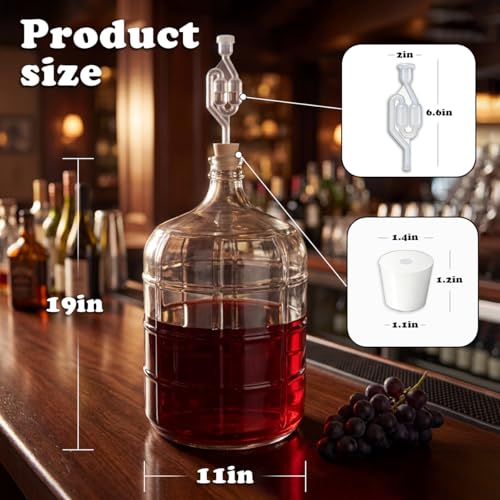 2 Pcs 5 Gallon Glass Carboy with Undrilled Drilled Rubber Stoppers Carboy Handle and Bubble Airlock Brush Transport handles Wine Fermenter Beer Fermenting Jug Glass for Beer Wine Equipment