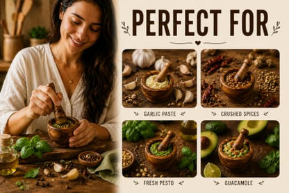 Handmade Wooden Mortar & Pestle Set Natural Rustic Style Herb Spice Grinder Masala Mixer Manual Kharal Mashing Bowl Seasonings Pill Crusher Kitchen Utensils Birthday Housewarming Gift Ideas