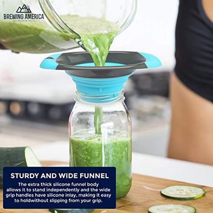 Kitchen Canning Funnel – Collapsible Silicone Food Funnel for Wide Mouth and Regular Mason Jars – Flexible Use for Coffee, Liquid, Jam, Cooking, Baking, Crafts - Teal/Gray - color: Teal-Gray
