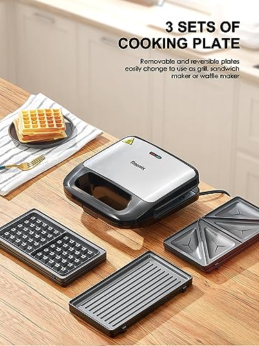 Reemix 3-in-1 Waffle, Grill & Sandwich Maker, Panini Press Grill and Waffle Iron Set with Removable Non-Stick Plates, Perfect for Grilled Cheese, Tuna Melts, Burgers, Steaks (Black, Plastic) - color: Black, Plastic