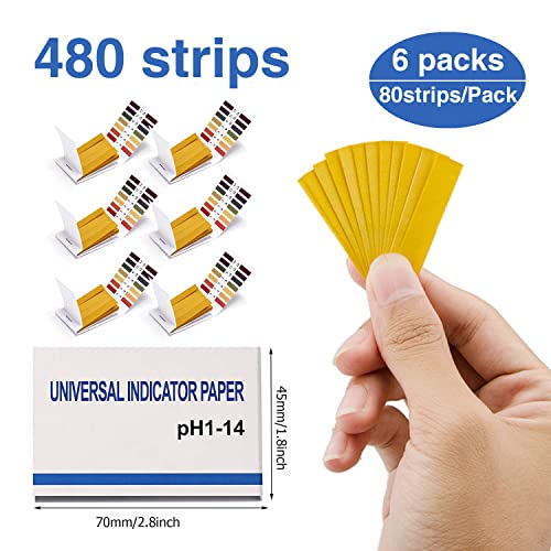 6 Pack pH Test Papers 480 Strips Litmus Paper Full Range 1-14 | pH Test Strips Soap Making Testing for Water Wine Saliva Urine Soil, pH Strips 6 Test Pipette Droppers with Storage Case