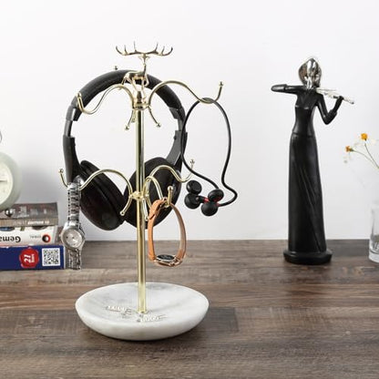 BCS Mug Holder with Marble Base - 6 Hooks Mug Rack Coffee Cup Storage Tree Jewelry Display Stand Holder for Countertop
