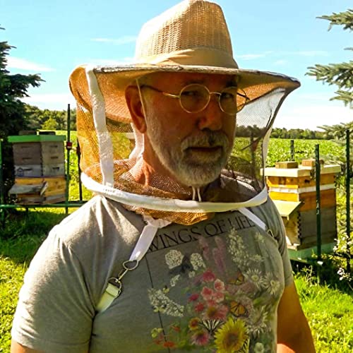 Beekeeping Veil Hat with Veil and Elastic Shoulder Strap | Ultra-tight sting-proof mesh,Adjustable head & chin straps,360° stiff sun brim,Stable structure for apiary & garden work