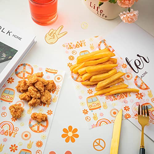 100 Pcs Hippie Wax Paper Sheets - Food Sandwich Wrap Paper Deli Wraps, Waterproof Oil-proof Picnic Basket Liners with Flower Pattern - color: Hippie