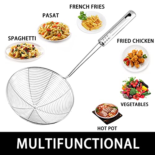 Anaeat Stainless Steel Spider Skimmer, Set of 3 Professional Kitchen Pasta Strainer Spoon with Long Handle - Asian Strainer Ladle Wire Skimmer Spoons for Cooking and Frying (4.5"+5.3"+6.1") - color: Spider Strainer Skimmer Set of 3