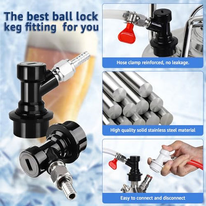 2 PCS Ball Lock Keg Fittings Beer Corny Keg Liquid Connectors with Stainless Steel 1/4" Liquid Barb and MFL Thread Swivel Nuts for Homebrew with 2 Hose Clamps