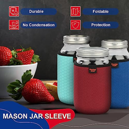 24 oz Wide Mouth Mason Jar Neoprene Sleeve, 24oz Non-slip Cozy Insulated Glass Jars Protector Holder Sleeves 3.0 x 5.5 Inches - 4 Pack (Black/Red/Blue/Cyan) - color: 24 oz Sleeves (3.0 x 5.5 In) - Black/Red/Blue/Cyan