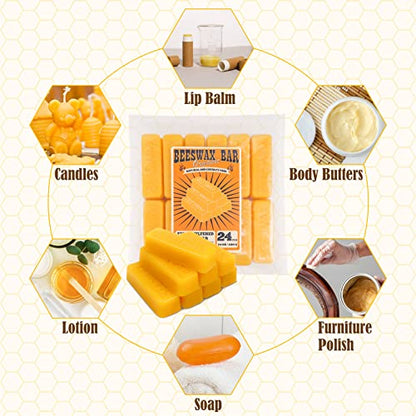 TRINIDa 24 oz Yellow Beeswax Bars, Natural Organic Beeswax Block 24 PCS, Bees Wax Candle Making, Beeswax for Candle Making, Bees Wax Making for Skincare, Lip Balms, Lotions, DIY Cosmetic Grade Gift - color: Bar 24pcs