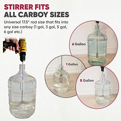 Wine Beer Degassing Stirrer for Wine Making 17.5” Stainless Steel 316 Drill Mixer Rod Attachment Wand w/Paddles | Winemaking, Brewing, Mead, Kombucha Supplies | Mixing De-gasser Agitator Tool
