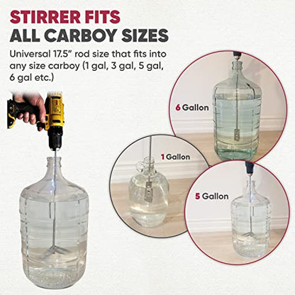 Wine Beer Degassing Stirrer for Wine Making 17.5” Stainless Steel 316 Drill Mixer Rod Attachment Wand w/Paddles | Winemaking, Brewing, Mead, Kombucha Supplies | Mixing De-gasser Agitator Tool