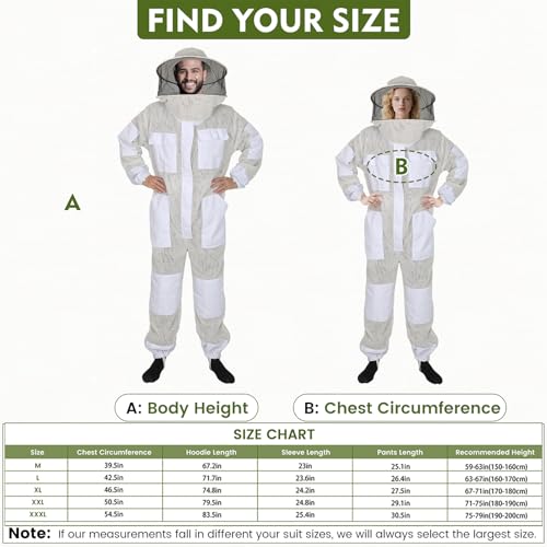 Upgraded Bee Suit for Men & Women Sting Proof, Thickened Ventilated Beekeeper Suit with Gloves & Round Veil, Full Protection Beekeeping Suits(XXL 5'11"-6'3") - size: Thickened XXL