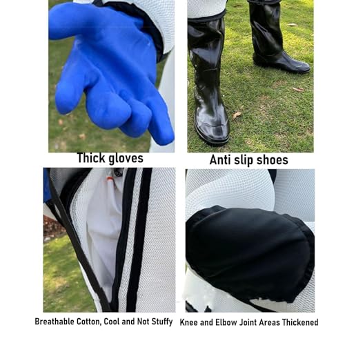 Bee Suit, 3D Cotton Beekeeping Suit, Full Body Protection with Thick Gloves for Men & Women 175-180cm (Shoe 42)