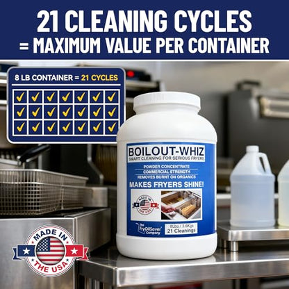 32LB Boil-Out Whiz Deep Fryer Cleaner - Degreaser Powder for Commercial Kitchen Cleaning Oil Saver - Deep Fryer Pot & Coil Safe - Extend Oil Life, Save Time & Energy - by FryOilSaver Co - size: 128 Ounce (Pack of 4)