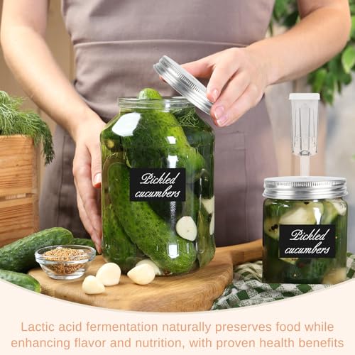 MEEZY 4 Set Fermentation Kit, Fermentation Glass Weights and Airlocks Compatible with 86MM Wide Mouth Mason Jars for Making and Storing Sauerkraut Vegetables