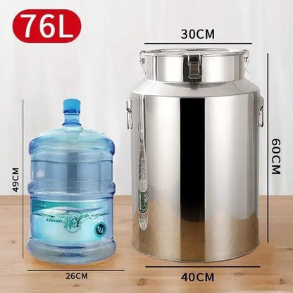 Oil Barrel Wine Barrel Liquid Storage Container, Milk Transport Can Milk Tank Fermentation Tank Sealed Barrel, Stainless Steel with Funnel(76L) - size: 76L
