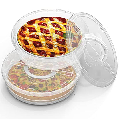 12inch 2 Pack Food Storage Container with Lid and Handle, Reusable 2 Compartments Pizza Slice Storage Container, Round Pie Carrier Leftover Pizza Keeper for Food Cake Cheesecake Tortilla Pastry