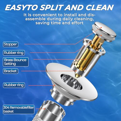 Bathroom Sink Drain Strainer, Pop-up Sink Drain Strainer with Removable Stainless Steel Strainer Basket Hair Catcher, Bathroom Sink Strainer for Bathroom Sink Stopper Replacement(1PCS) - color: Sliver-1