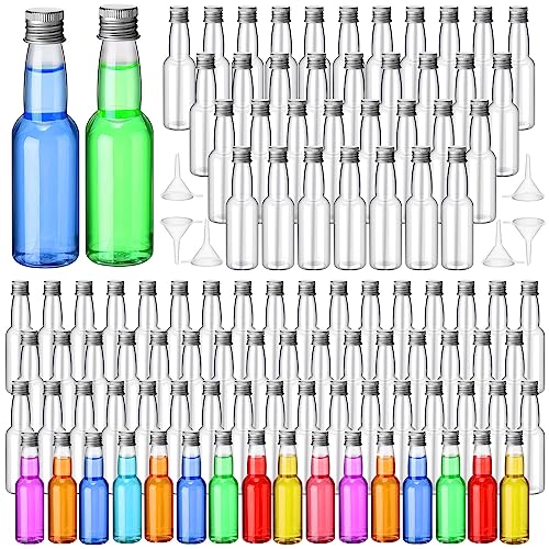 120 Pcs Mini Liquor Bottles Airtight Shot Miniature Empty Plastic Alcohol Spirit Shot Bottles with Funnels for Party Favors, Weddings(3.3 oz,Silver) - color: Silver, size: 3.3 oz