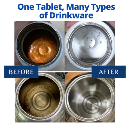 Coffee Tumbler Cleaner & Tea Stain Remover - Cleaning Tablets for Stainless Steel Thermos, Travel Mugs, Water Bottles & Glass - Deep Clean (12 Count)
