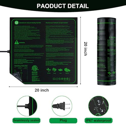 Upgrade 20"x20" Durable Waterproof Seedling Heat Mat with ETL Certified, Warm Hydroponic Heating Pad for Germination,Indoor Gardening,Brewing and Greenhouse - style: 20"x20" Heat Mat -Upgrade Version