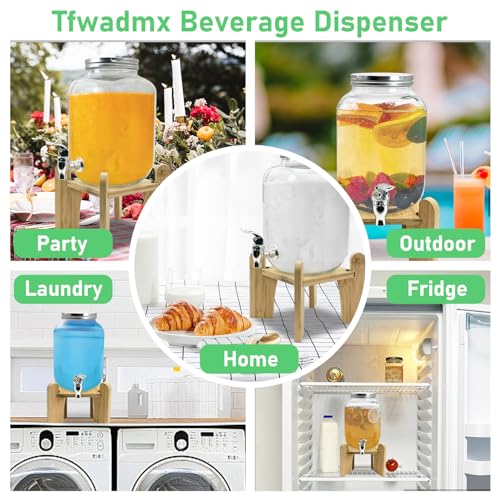 Tfwadmx 1 Gallon Drink Dispenser for Parties, Beverage Dispenser With Wood Stand Lemonade Dispenser Iced Tea Pitcher Party Beverage Dispenser for Lemonade, Juice, Punch, Water, Outdoor, Daily Use - size: Style 1