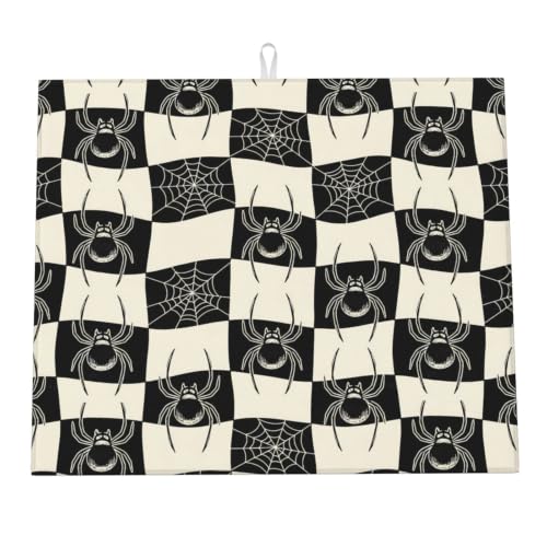 Spiders Spiderwebs Checkerboard Dish Drying Mats for Kitchen Counter, Super Absorbent Microfiber Drainer Pad, Washable Reversible Appliance Protector, Everyday Kitchen Must-Have, 16x18 Inch - color: Spiders Spiderwebs Checkerboard