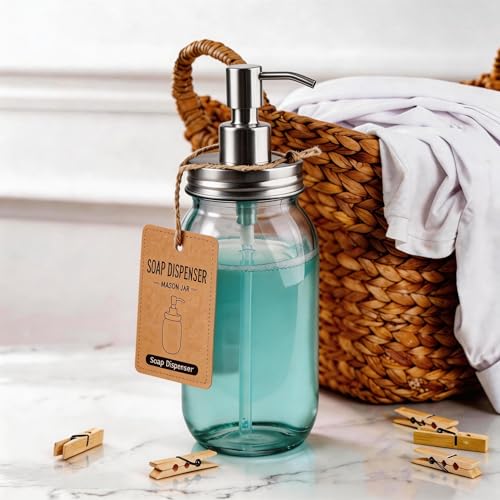 Amolliar Quart Size Mason Jar Liquid Soap Dispenser, 32OZ Glass Pump Bottle Rustproof Stainless Steel Pump Lid Lotion Dispenser, Regular Mouth Dish Soap Dispenser for Bath, Hand Soap, Silver 1 Pack - color: Silve, size: 1 Pack