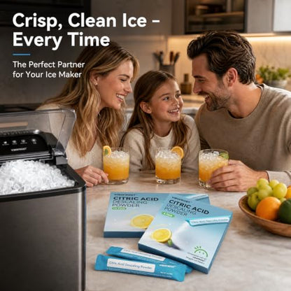 VIBOFROST 12 Pack Ice Maker Cleaner & Descaler for Ice Machines 100% Pure Citric Acid Powder, Individually Packed & Leak-Proof - Nickel & Stainless Steel Safe for GE Profile Opal, Coffee Makers