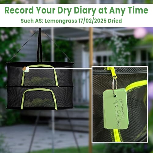 2 Layer 24" Herb Drying Rack Hanging with Garden Pruning Shears, Large Zipper, Hook & Notepad, Foldable Drying Rack for Herbs, Spices & Seasonings, Hanging Herb Dryer Indoor Outdoor - size: 20*24 INCH