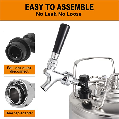 Stainless Steel Stem Beer Keg Tap Self-Closing Beer Tap Faucet Ball Lock Tap Polished Chrome-Plated Brass Beer Faucet Ball Lock Faucet with Ball Lock Quick Disconnect Picnic Corny Keg Tap