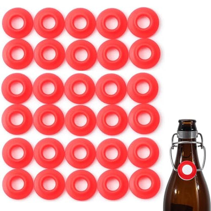 FERRODAY 30PCS Silicone Gasket for EZ Cap Red Washers Swing Flip Top Bottle Cap Gasket Home Brew Beer Soda Bottle Seal Swing Top Bottle Gasket -30 Bottle Gaskets