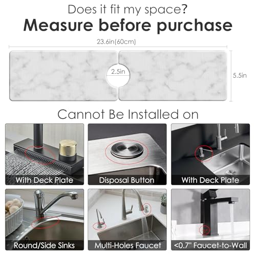 3 PCS Large Stone Dish Drying Mat for Kitchen Counter -24"x16" Absorbent Diatomaceous Earth Mat with Stone Faucet Mat & Soap Tray - Quick Dry, Collapsible, Non-Slip Countertop Organizer - color: Gray Marble