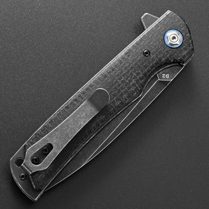 Eafengrow EF973 Folding Knife, D2 Steel Blade Micarta Handle Scale Pocket Knife Folder for Working Camping Hiking EDC Tool Knife(black) - color: black
