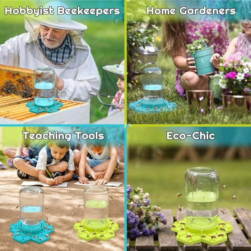 Bee Watering Station for Garden – 2 Pack Silicone Bee Feeders for Mason Ja, Fit with Regular and Wide Mouth, No-Drown Bee Waterer, Honey Bee Drinking Station- Blue & Yellow (Jars Not Included)
