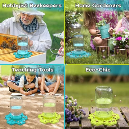 Bee Watering Station for Garden – 2 Pack Silicone Bee Feeders for Mason Ja, Fit with Regular and Wide Mouth, No-Drown Bee Waterer, Honey Bee Drinking Station- Blue & Yellow (Jars Not Included)