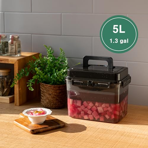 SMART Automatic Press Plate Food Storage Container for Kimchi Sauerkraut Pickle Fermentaion/Airtight Lid Food Storage Container for Preserved Food Bulk Fermentation (5L / 1.3 gal) - size: 5 L