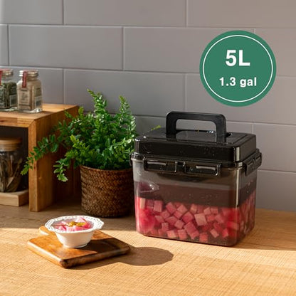 SMART Automatic Press Plate Food Storage Container for Kimchi Sauerkraut Pickle Fermentaion/Airtight Lid Food Storage Container for Preserved Food Bulk Fermentation (5L / 1.3 gal) - size: 5 L
