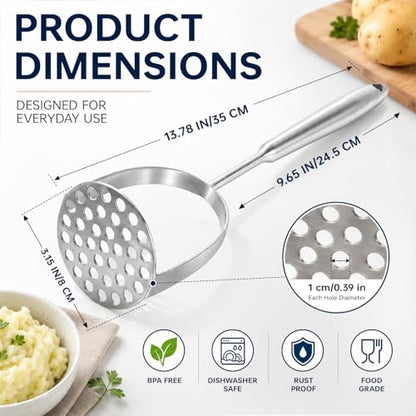304 Stainless Steel Potato Masher – Heavy-Duty [Rustproof, Heat Resistance, Integral Forming] Dishwasher Safe Masher for Smooth & Fluffy Mashed Potatoes, Avocados – Sturdy, Durable Design - size: Potato Masher