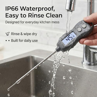 Meat Thermometer Digital Instant Read, Waterproof for Cooking & BBQ (Black) | Backlit food thermometer with 5.3” probe for steak, turkey, oil, candy, liquids, sourdough & baking
