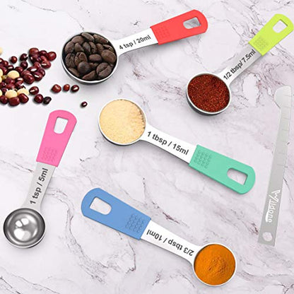 Wildone Measuring Cups & Spoons Set of 18 - Includes 8 Stainless Steel Nesting Measuring Cups, 9 Measuring Spoons, 1 Leveler, Ideal for Dry and Liquid Ingredients | Stainless Steel Kitchen Gadgets for Cooking & Baking, Heavy Duty for Measuring Dry/Liquid