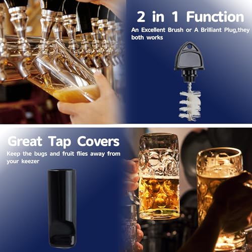 Beer Faucet Cap & Plug Covers 12 Pack Brushes & Rubber Draft Faucet Soother Sanitary Covers Spout Plug Cleaning Tap Kit for Kegerator