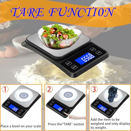 Rechargeable Digital Kitchen Scale, 11lb/0.1g High Precision Food Scale,7 Units Digital Grams and Ounces for Weight Loss, Baking, Cooking and Meal Prep with Backlit LCD and Tare Function