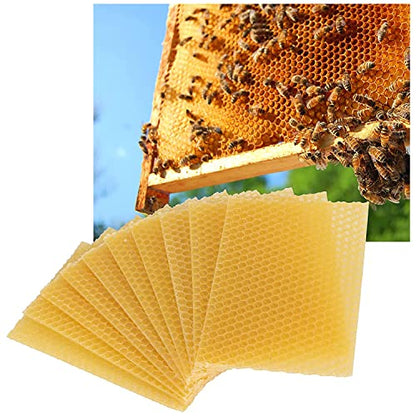 ZYAMY 10pcs Beeswax Sheets 5.1" x 3.5" Natural Beehive Wax Frame Beekeeping Equipment for Handicraft, Candle Making, Lubricating Oil and Furniture Polishing