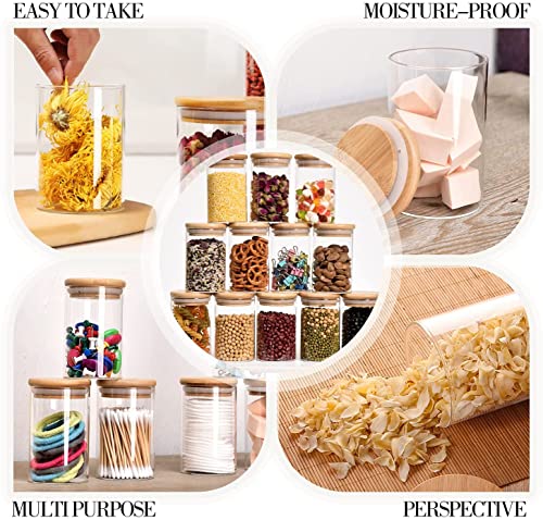 Glass Jars with Bamboo Wooden Airtight Lids 6oz 10oz Spice Jars Food Storage Containers for Home Kitchen, Tea, Salt, Pepper, Spices, Coffee, Herbs, Grains (10 OZ, 6 PCS)