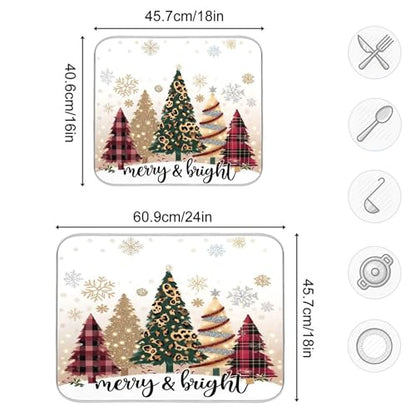 Christmas Tree Golden Dish Drying Mat for Kitchen Countertop 18x24 Winter Snowflake White Xmas Large Drying Mat Reusable Quick Dry Dish Sink Mats Easy Clean Decorative Essentials - size: 18x24(in)x1