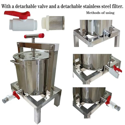 Honey Press Extractor Wax Machine Stainless Steel Honey Press Beeswax Machine Manual Large Bee Honey Presser Fruit Wine Press For Honey Wine Juice Vegetables Olive Oil Making