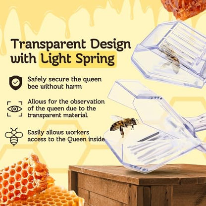 Flexzion Queen Catcher Clip (10 pcs) Transparent Plastic Cage Clips, Bee Catchers Trap Box Excluder One Hand Queen Catcher Beekeeping Tool for Beekeepers