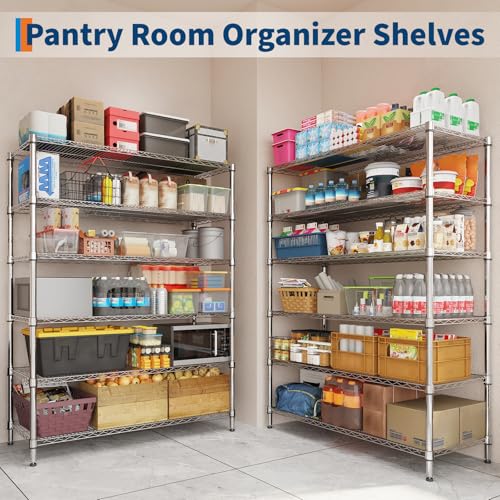 Garvee 2640LBS 6 Tier Metal Shelving with Wheels, Heavy Duty Storage Shelves Chrome Wire Racks for Garage Kitchen Commercial, Adjustable NSF Shelving, Rolling Pantry Shelf, 47" Wx18 Dx72.4 H | ﻿Heavy Duty Shelves Units for Garage Kitchen Organization, Adj