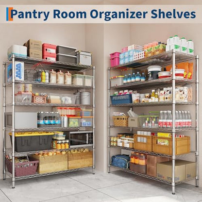 Garvee 2640LBS 6 Tier Metal Shelving with Wheels, Heavy Duty Storage Shelves Chrome Wire Racks for Garage Kitchen Commercial, Adjustable NSF Shelving, Rolling Pantry Shelf, 47" Wx18 Dx72.4 H | ﻿Heavy Duty Shelves Units for Garage Kitchen Organization, Adj